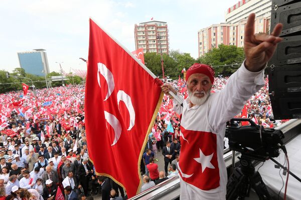 Turkish nationalist organization Gray wolves , wave their flags during a rally by Turkey's opposition Nationalist Action Party, MHP in Ankara, Turkey, May 24, 2015 Turkish nationalist organization Gray wolves , wave their flags during a rally by Turkey's opposition Nationalist Action Party, MHP in Ankara, Turkey, May 24, 2015 - Sputnik International