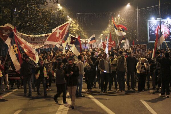 Demonstrators take part in an anti-NATO protest march in Podgorica, Montenegro. File photo Demonstrators take part in an anti-NATO protest march in Podgorica, Montenegro. File photo - Sputnik International
