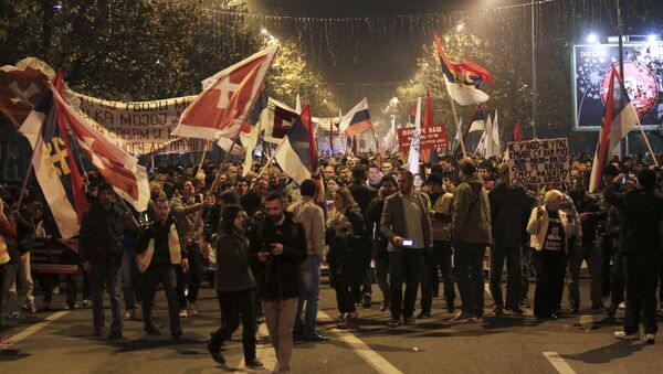Demonstrators take part in an anti-NATO protest march in Podgorica, Montenegro - Sputnik International