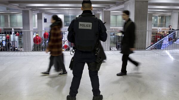 French policmen patrols at the the Roissy-Charles-de-Gaulle airport in Roissy-en-France, outside Paris - Sputnik International
