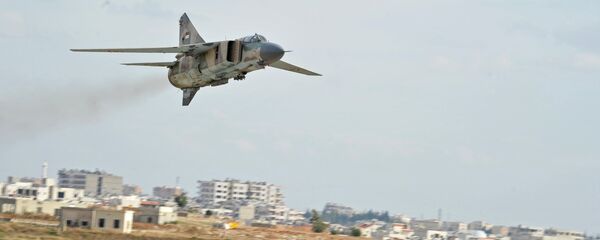 A MiG-23 aircraft of the Syrian Air Force lands at the Hama airbase near the city of Hama, Syria's Hama Province A MiG-23 aircraft of the Syrian Air Force lands at the Hama airbase near the city of Hama, Syria's Hama Province - Sputnik International