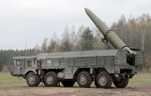 The Russian Iskander SRBM system being prepped for launch during military exercises. File photo. The Russian Iskander SRBM system being prepped for launch during military exercises. File photo. - Sputnik International