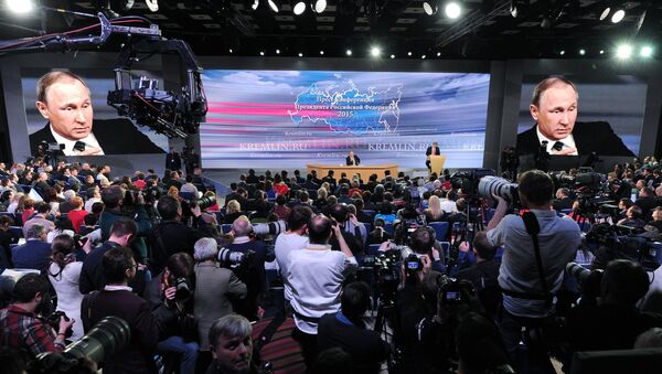 December 17, 2015. Russian President Vladimir Putin at the 11th annual news conference at the World Trade Center on Krasnaya Presnya - Sputnik International