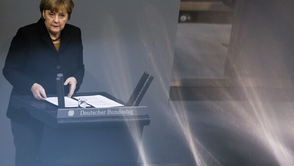 German Chancellor Angela Merkel delivers her speech about the European Summit at the German parliament Bundestag in Berlin, Wednesday, Dec. 16, 2015. - Sputnik International