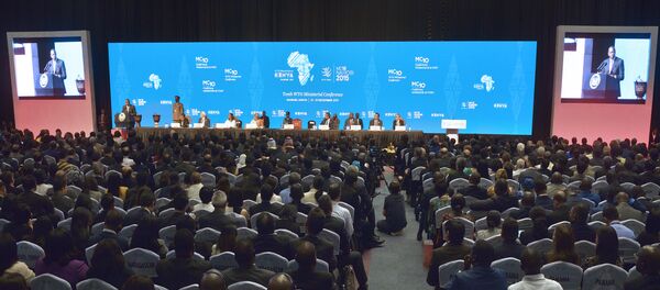 Kenya's President, Uhuru Kenyatta addresses delegates on December 15, 2015 at the official opening of the Tenth World Trade Organisation (WTO) ministerial conference in the Kenyan capital, Nairobi Kenya's President, Uhuru Kenyatta addresses delegates on December 15, 2015 at the official opening of the Tenth World Trade Organisation (WTO) ministerial conference in the Kenyan capital, Nairobi - Sputnik International