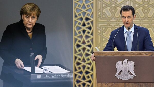 German Chancellor Angela Merkel (left) and Syrian President Bashar al-Assad (right) - Sputnik International