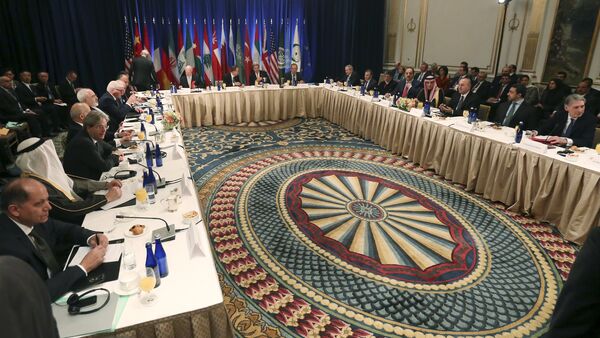 A meeting of Foreign Ministers about the situation in Syria is pictured at the Palace Hotel in the Manhattan borough of New York December 18, 2015 - Sputnik International