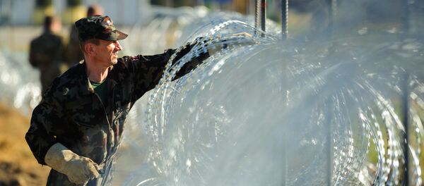 Slovenian soldiers build a razor wire fence on the Slovenian-Croatian border in Gibina, northeastern Slovenia, on November 11, 2015 Slovenian soldiers build a razor wire fence on the Slovenian-Croatian border in Gibina, northeastern Slovenia, on November 11, 2015 - Sputnik International