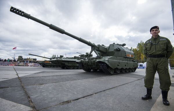 Self-propelled artillery gun 2S35 on the Armata Coalition-SV platform, displayed at the Russia Arms Expo. Self-propelled artillery gun 2S35 on the Armata Coalition-SV platform, displayed at the Russia Arms Expo. - Sputnik International