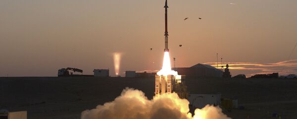 This photograph provided by the Israeli Ministry of Defense on Monday Dec. 21, 2015 shows a launch of David's Sling missile defense system. David's Sling is intended to counter medium-range missiles possessed by enemies throughout the region, most notably the Lebanese Shiite militant group Hezbollah. - Sputnik International