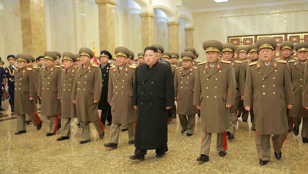 North Korean leader Kim Jong Un visits the Kumsusan Palace of the Sun on a national memorial day in this photo released by North Korea's Korean Central News Agency (KCNA) in Pyongyang December 17, 2015 - Sputnik International