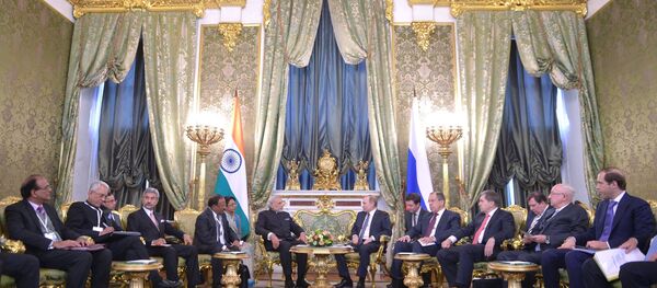 Russian President Vladimir Putin meets with Indian Prime Minister Narendra Modi Russian President Vladimir Putin meets with Indian Prime Minister Narendra Modi - Sputnik International