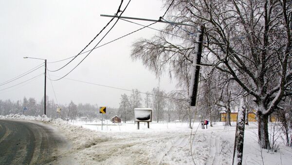 Leaning pylons and loose power cables after a heavy snowstorm hit central Finland (File) - Sputnik International