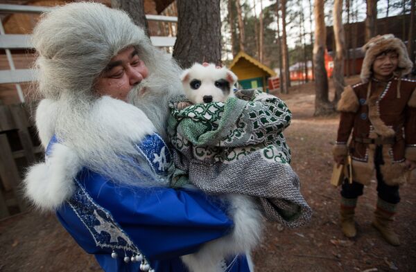 Yamal Iri from Salekhard brings a puppy as a present for Father Frost's birthday at his residence in Veliky Ustyug Yamal Iri from Salekhard brings a puppy as a present for Father Frost's birthday at his residence in Veliky Ustyug - Sputnik International