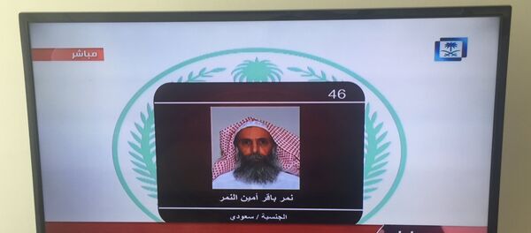 Saudi Arabia's state television channel displays an image of Sheikh Nimr al-Nimr, Saturday, Jan. 2, 2016, Dubai - Sputnik International