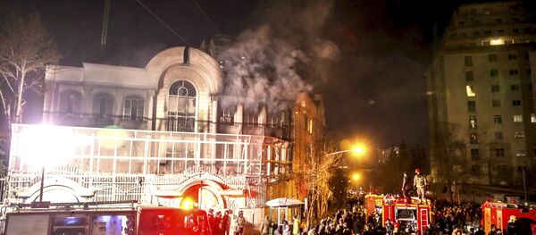 Flames rise from Saudi Arabia's embassy during a demonstration in Tehran January 2, 2016 Flames rise from Saudi Arabia's embassy during a demonstration in Tehran January 2, 2016 - Sputnik International