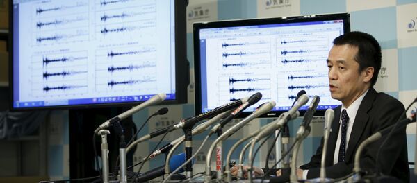 Japan Meteorological Agency's earthquake and tsunami observations division director Yohei Hasegawa speaks next to graphs of ground motion waveform data observed in Japan during a news conference at the Japan Meteorological Agency in Tokyo on implications that an earthquake sourced around North Korea was triggered by an unnatural reason January 6, 2016 Japan Meteorological Agency's earthquake and tsunami observations division director Yohei Hasegawa speaks next to graphs of ground motion waveform data observed in Japan during a news conference at the Japan Meteorological Agency in Tokyo on implications that an earthquake sourced around North Korea was triggered by an unnatural reason January 6, 2016 - Sputnik International