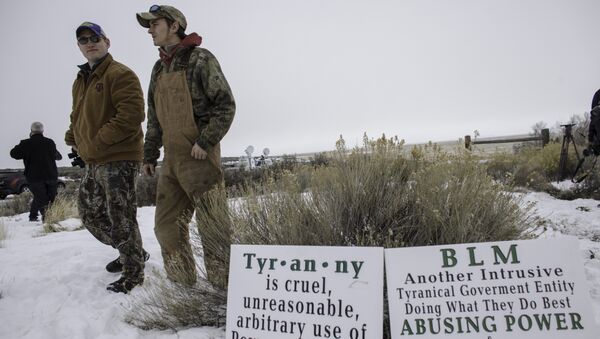 Members of an armed anti-government militia, monitor the entrance to the Malheur National Wildlife Refuge Headquarters near Burns, Oregon. - Sputnik International