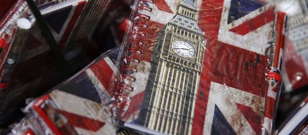 Union flags and the Big Ben clocktower cover notebooks are seen on sale in London, Britain Union flags and the Big Ben clocktower cover notebooks are seen on sale in London, Britain - Sputnik International