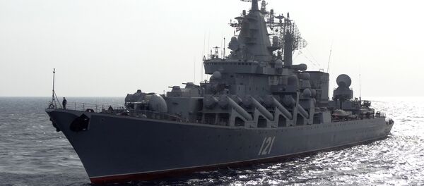 The Russian missile cruiser Moskva patrols in the Mediterranean Sea, off the coast of Syria, on December 17, 2015 The Russian missile cruiser Moskva patrols in the Mediterranean Sea, off the coast of Syria, on December 17, 2015 - Sputnik International
