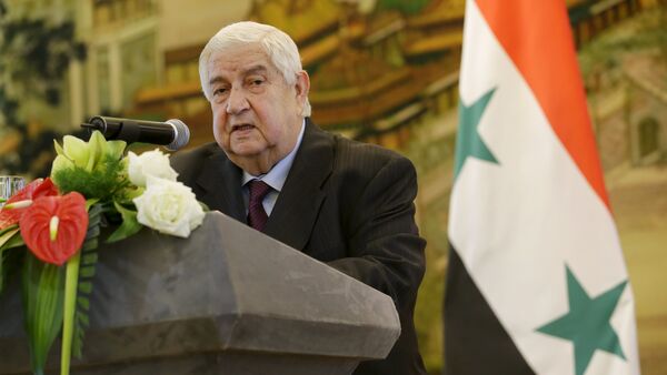 Syria's Foreign Minister Walid al-Moualem speaks during a joint news conference with China's Foreign Minister Wang Yi (not seen) after a meeting at the Ministry of Foreign Affairs in Beijing, China, December 24, 2015 - Sputnik International