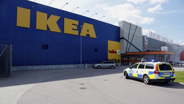 Mobile phone picture taken on August 10, 2015, shows a police car in front of an Ikea market in the central Swedish town of Vasteras  (File) - Sputnik International