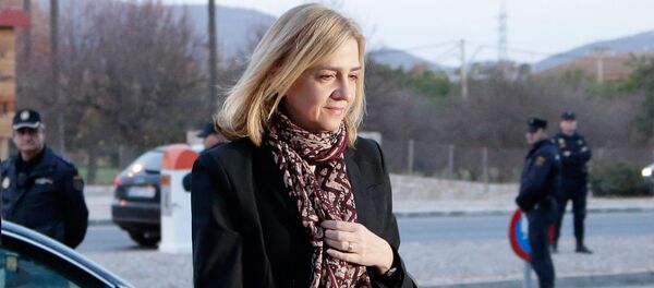 Spain's Princess Cristina arrives at a makeshift courtroom for a corruption trial, in Palma de Mallorca, Spain, Monday, Jan. 11, 2016 - Sputnik International