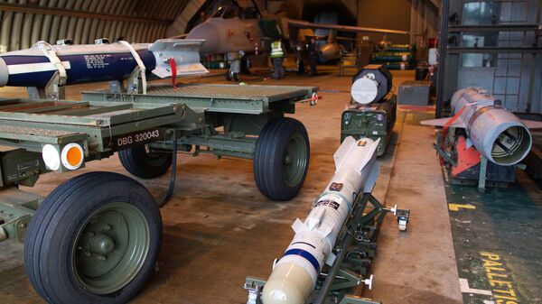 A picture shows a Brimstone missile, a rocket-propelled, radar-guided air-launched ground attack weapon designed to be carried by the Tornado GR4 and Typhoon F2, as preparations are made at the British Royal Air Force airbase RAF Marham in Norfolk in east England on December 2, 2015 to launch Tornado GR4 aircraft to operate on missions from RAF Akrotiri - Sputnik International