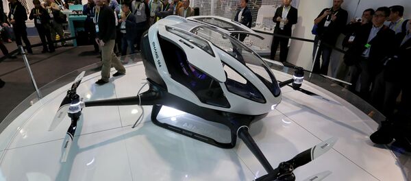The newly-launched EHang 184 AAV (Autonomous Aerial Vehicle) that can autonomously fly a human passenger, programmed with an app, is displayed at the CES 2016 Consumer Electronics Show in Las Vegas, Nevada on January 7, 2016 The newly-launched EHang 184 AAV (Autonomous Aerial Vehicle) that can autonomously fly a human passenger, programmed with an app, is displayed at the CES 2016 Consumer Electronics Show in Las Vegas, Nevada on January 7, 2016 - Sputnik International