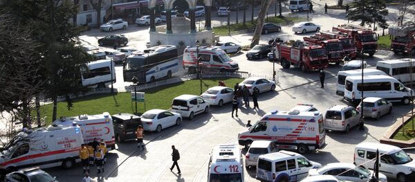 Ambulances and firefighters stationed near the city's landmark Sultan Ahmed Mosque or Blue Mosque after an explosion at Istanbul's historic Sultanahmet district, which is popular with tourists, Tuesday, Jan. 12, 2016 Ambulances and firefighters stationed near the city's landmark Sultan Ahmed Mosque or Blue Mosque after an explosion at Istanbul's historic Sultanahmet district, which is popular with tourists, Tuesday, Jan. 12, 2016 - Sputnik International