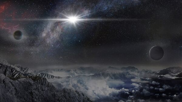 This image provided by The Kavli Foundation on Thursday, Jan. 14, 2016 shows an artist’s impression of the superluminous supernova ASASSN-15lh as it would appear from an exoplanet located about 10,000 light-years away in the host galaxy of the supernova - Sputnik International