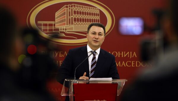 Macedonian Prime Minister Nikola Gruevski announces his resignation in front of the media, at the Government building in Skopje, Macedonia, Thursday, Jan. 14, 2016. - Sputnik International