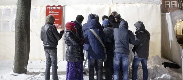 Migrants line up for an appointment in front of a waiting tent on a cold and snowy early morning, at the central registration center for refugees and asylum seekers LaGeSo (Landesamt fuer Gesundheit und Soziales - State Office for Health and Social Affairs) in Berlin Migrants line up for an appointment in front of a waiting tent on a cold and snowy early morning, at the central registration center for refugees and asylum seekers LaGeSo (Landesamt fuer Gesundheit und Soziales - State Office for Health and Social Affairs) in Berlin - Sputnik International