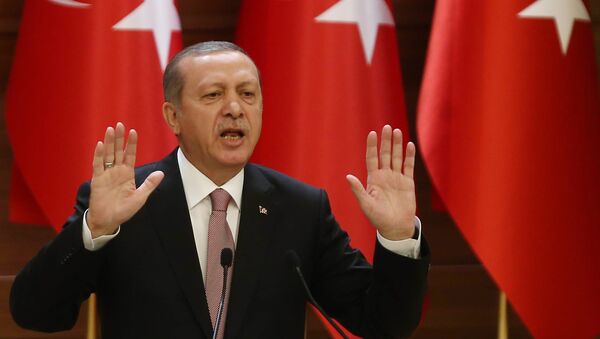 Turkish President Recep Tayyip Erdogan delivers a speech during a mukhtars meeting at the presidential palace in Ankara. File photo. - Sputnik International