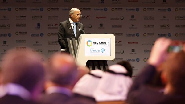 French Foreign Minister Laurent Fabius gives a speech during the 9th edition of the World Future Energy Summit on January 18, 2016 in the UAE capital Abu Dhabi - Sputnik International