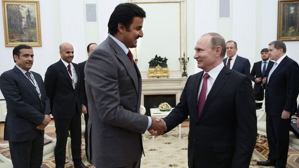 Vladimir Putin during a meeting with Qatari Emir Tamim bin Hamad al-Thani - Sputnik International