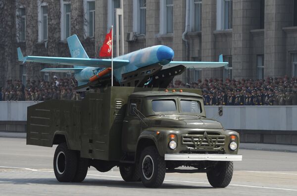 Zil-130 truck carrying a North Korean drone believed to be modeled on the US-made MQM-107D drone, at the military parade marking the 100th birthday of late North Korea founder Kim Il Sung in Pyongyang. April 15, 2012. Zil-130 truck carrying a North Korean drone believed to be modeled on the US-made MQM-107D drone, at the military parade marking the 100th birthday of late North Korea founder Kim Il Sung in Pyongyang. April 15, 2012. - Sputnik International