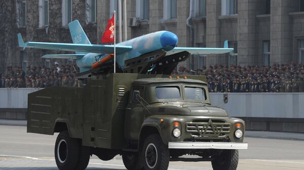 Zil-130 truck carrying a North Korean drone believed to be modeled on the US-made MQM-107D drone, at the military parade marking the 100th birthday of late North Korea founder Kim Il Sung in Pyongyang. April 15, 2012. - Sputnik International