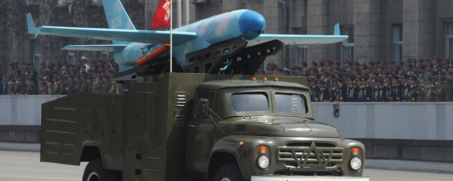 Zil-130 truck carrying a North Korean drone believed to be modeled on the US-made MQM-107D drone, at the military parade marking the 100th birthday of late North Korea founder Kim Il Sung in Pyongyang. April 15, 2012. - Sputnik International, 1920, 05.01.2023