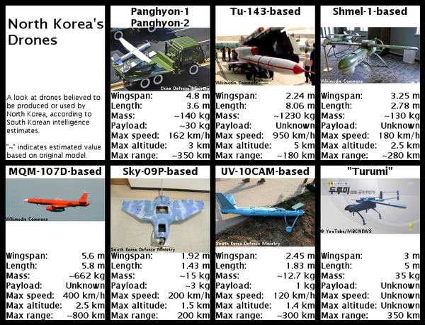 North Korean drones, according to South Korean intelligence estimates. Click to enlarge. North Korean drones, according to South Korean intelligence estimates. Click to enlarge. - Sputnik International