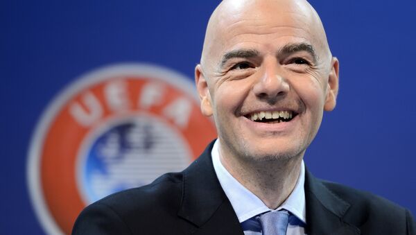 UEFA General Secretary Gianni Infantino looks on during the draw for the UEFA Champions league round of sixteen at the UEFA headquarters in Nyon on December 14, 2015 - Sputnik International