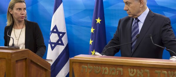 EU Foreign Affairs and Security Policy Federica Mogherini, left, speaks during a joint news conference with Israeli Prime Minister Benjamin Netanyahu. - Sputnik International