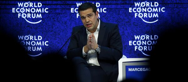 Greek Prime Minister Alexis Tsipras gestures during the session 'The Future of Europe' at the annual meeting of the World Economic Forum (WEF) in Davos, Switzerland January 21, 2016. Greek Prime Minister Alexis Tsipras gestures during the session 'The Future of Europe' at the annual meeting of the World Economic Forum (WEF) in Davos, Switzerland January 21, 2016. - Sputnik International