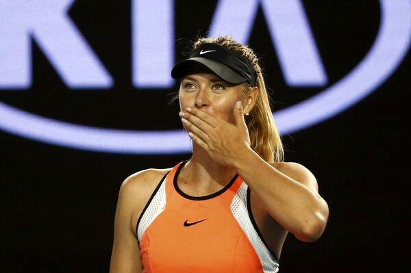 Russia's Maria Sharapova celebrates after winning her second round match against Belarus' Aliaksandra Sasnovich at the Australian Open tennis tournament at Melbourne Park, Australia Russia's Maria Sharapova celebrates after winning her second round match against Belarus' Aliaksandra Sasnovich at the Australian Open tennis tournament at Melbourne Park, Australia - Sputnik International