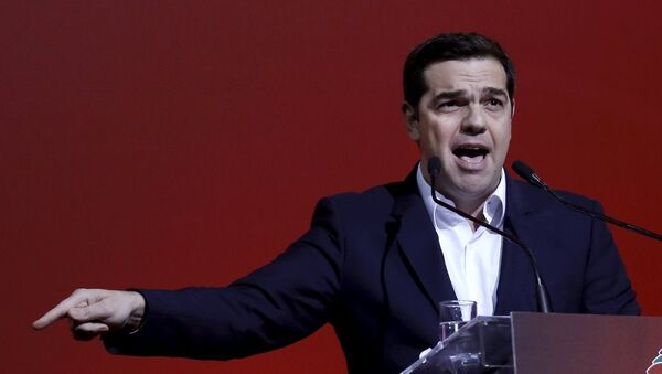 Greek Prime Minister Alexis Tsipras delivers a speech marking one year since he was first elected to power in Athens, Greece, January 24, 2016. - Sputnik International
