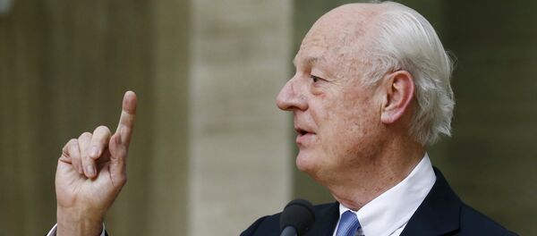UN mediator for Syria Staffan de Mistura delivers a statement after the opening of the Syrian peace talks at the United Nations European headquarters in Geneva, Switzerland, January 29, 2016. UN mediator for Syria Staffan de Mistura delivers a statement after the opening of the Syrian peace talks at the United Nations European headquarters in Geneva, Switzerland, January 29, 2016. - Sputnik International