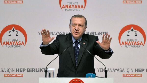 Turkish President Recep Tayyip Erdogan delivers a speech during a meeting on the New Constitution at the Congresium in Ankara on January 28, 2016. - Sputnik International
