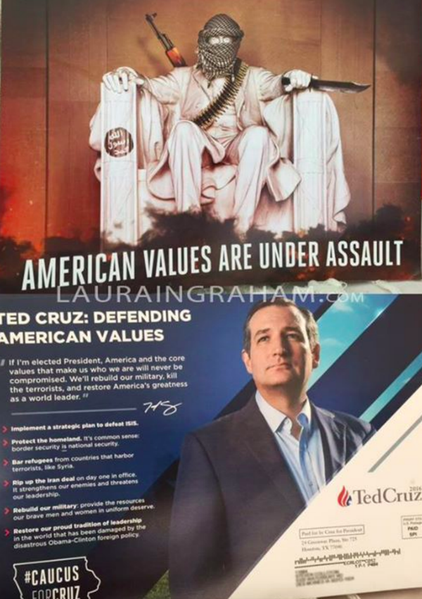 This mailer, sent by the Ted Cruz campaign to voters in Iowa, shows President Abraham Lincoln dressed like a Daesh extremist. This mailer, sent by the Ted Cruz campaign to voters in Iowa, shows President Abraham Lincoln dressed like a Daesh extremist. - Sputnik International