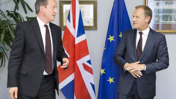 British Prime Minister David Cameron (L) is seen during a meeting with European Council President Donald Tusk in Brussels, Belgium, June 25, 2015. - Sputnik International