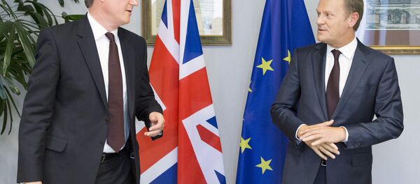 British Prime Minister David Cameron (L) is seen during a meeting with European Council President Donald Tusk in Brussels, Belgium, June 25, 2015. British Prime Minister David Cameron (L) is seen during a meeting with European Council President Donald Tusk in Brussels, Belgium, June 25, 2015. - Sputnik International